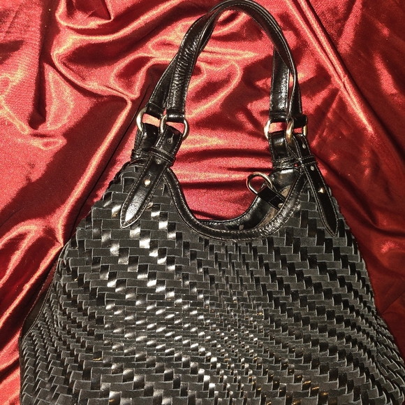 Cole Haan Black Genvieve Suede & Patent Medium Handbag - Picture 12 of 12